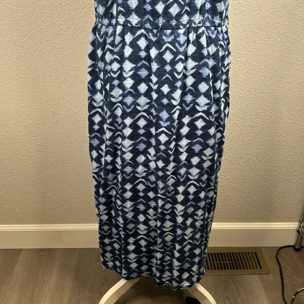 Time and Tru Linen Blend Blue V-Neck Spaghetti Strap Button Down Maxi Dress Sz L